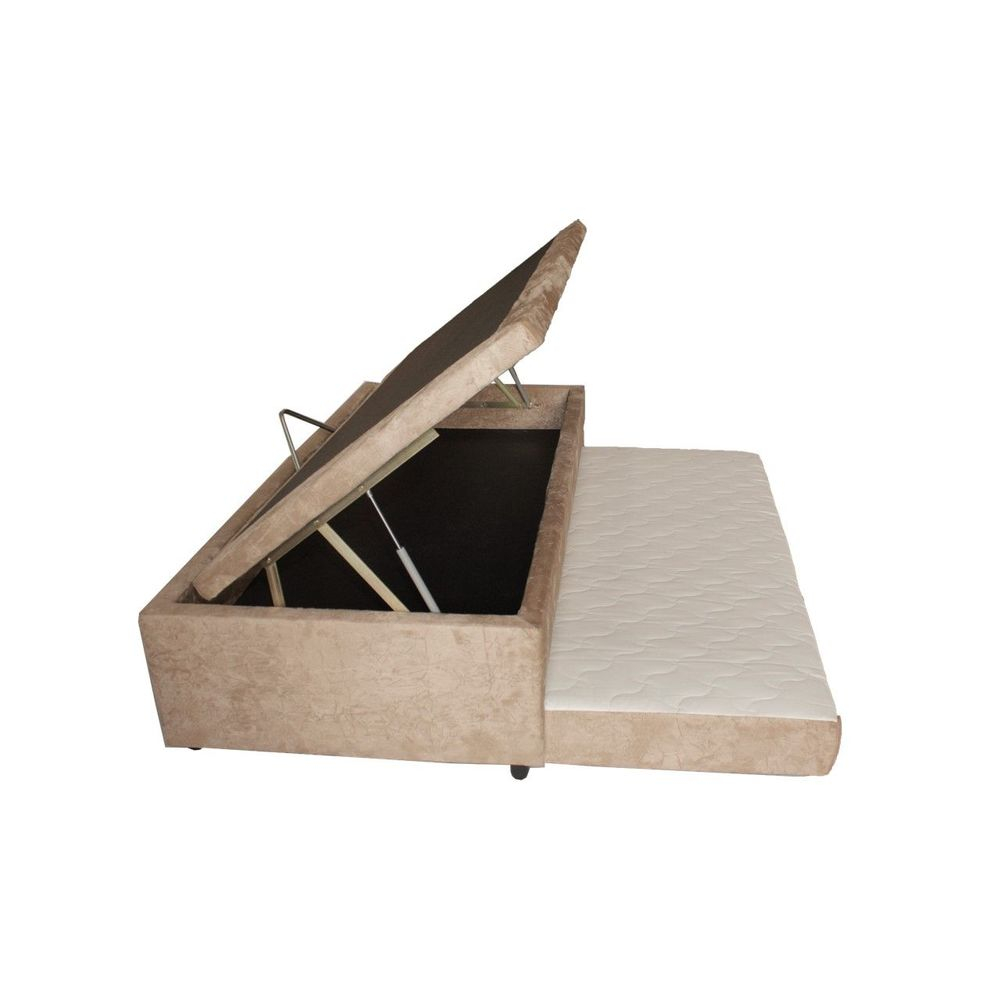 Cama Box Baú Solteiro Com Auxiliar Suede ...