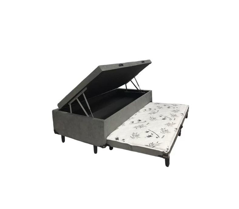 Cama Box Baú Solteiro Com Auxiliar Suede ...