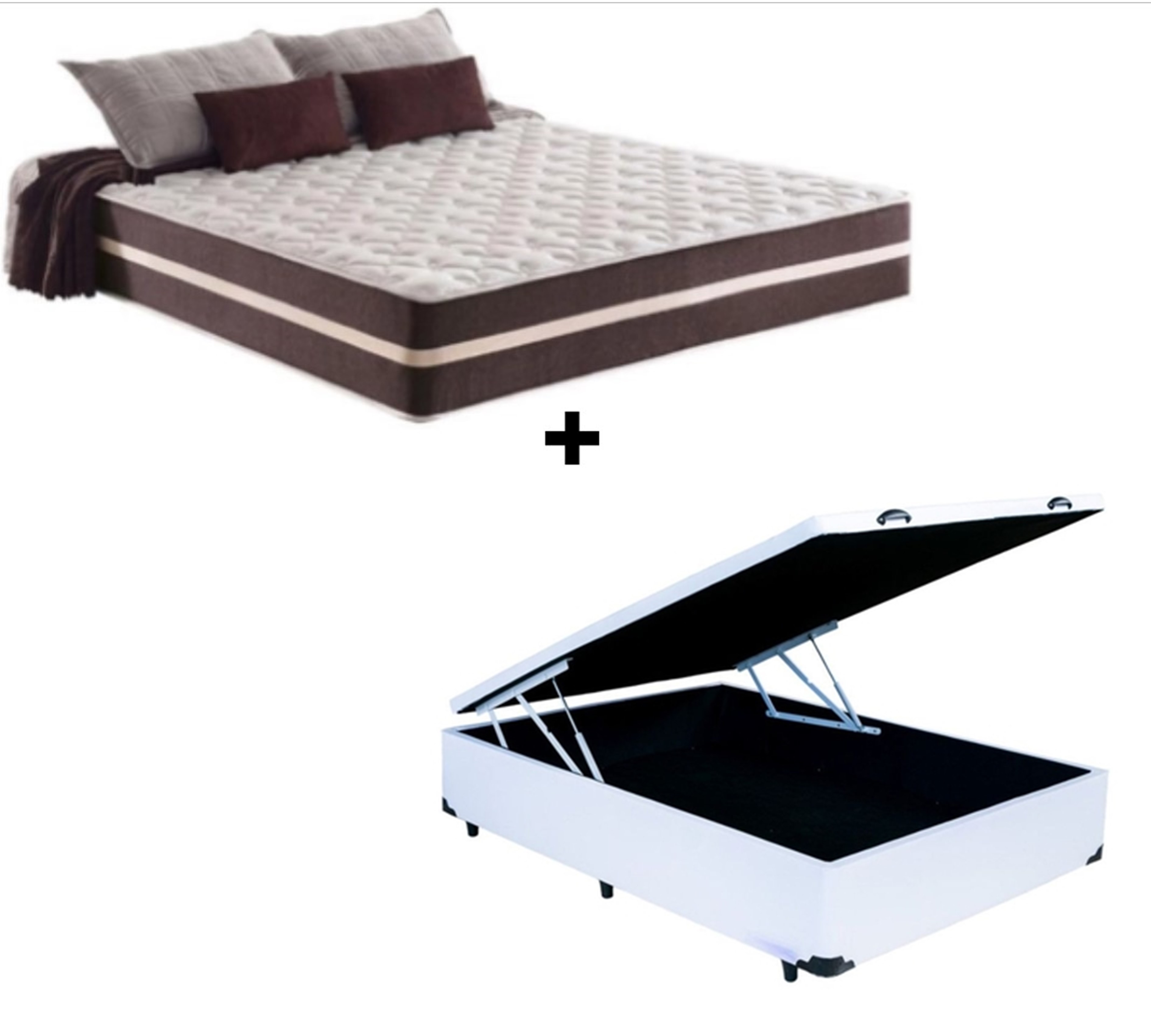 Cama Box Baú Casal Sintético Branco Com C...
