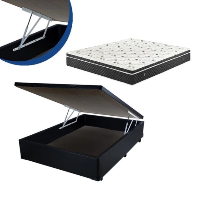 Cama Box Baú Casal Tecido Sintético Preto...
