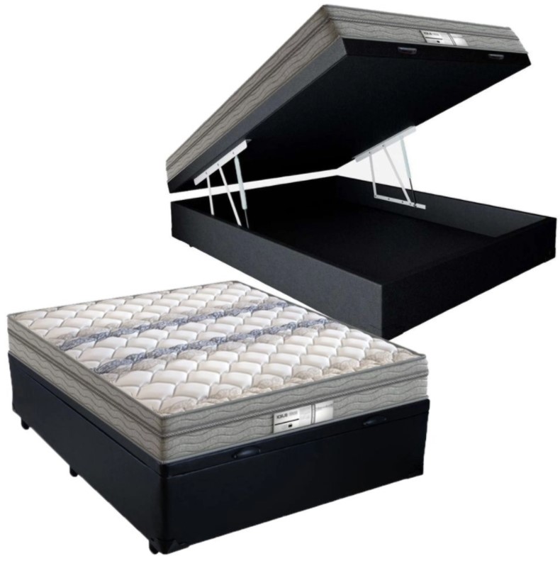 Cama Box Baú Casal Sintético Preto com Co...