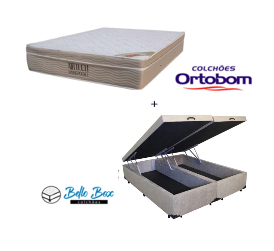 Cama Box Baú Queen 158 Suede Bege com Col...