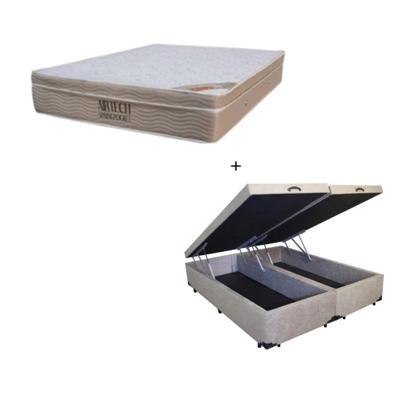 Cama Box Baú Queen 158 Suede Bege com Col...