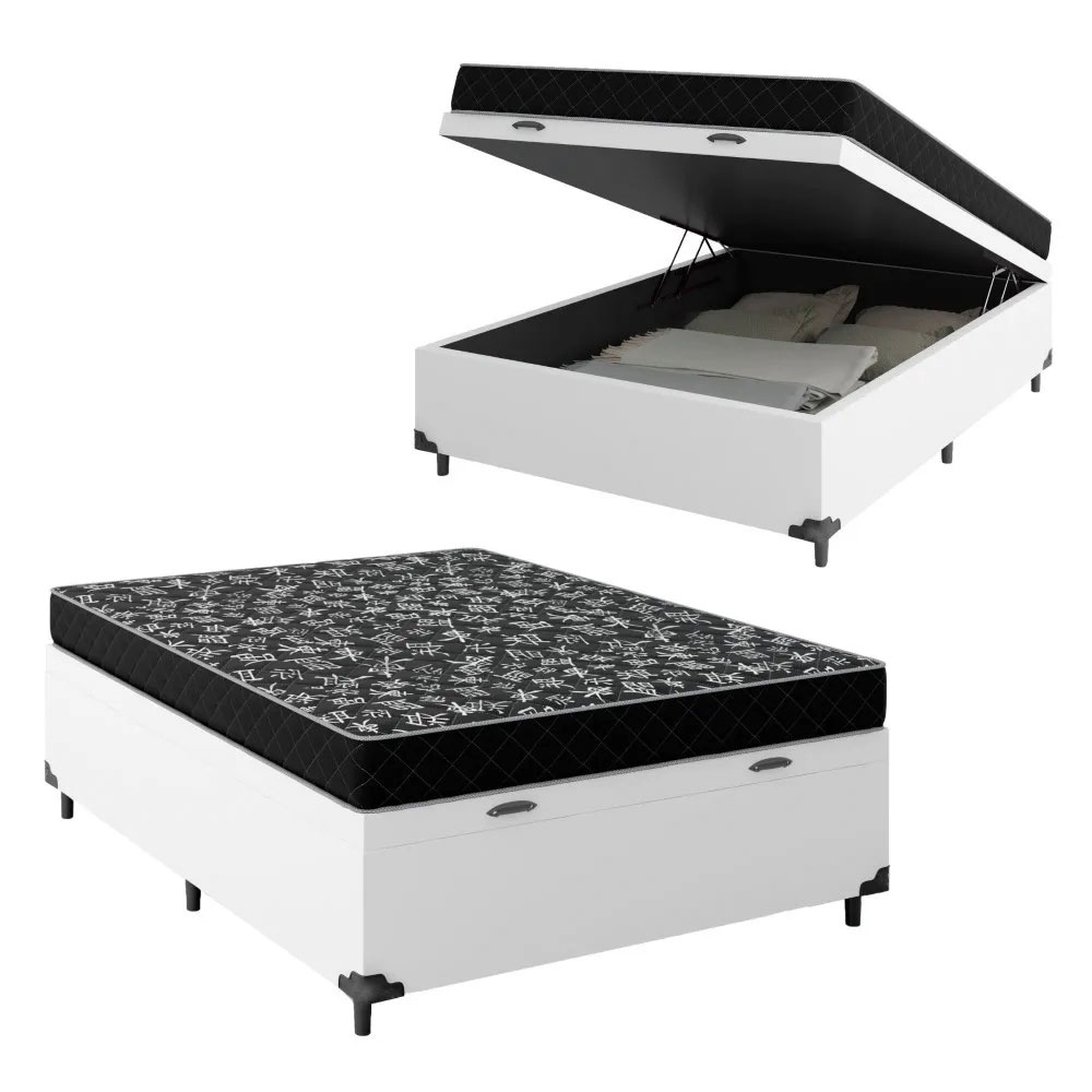 Cama Box Baú Casal 138 Sintético Branco c...