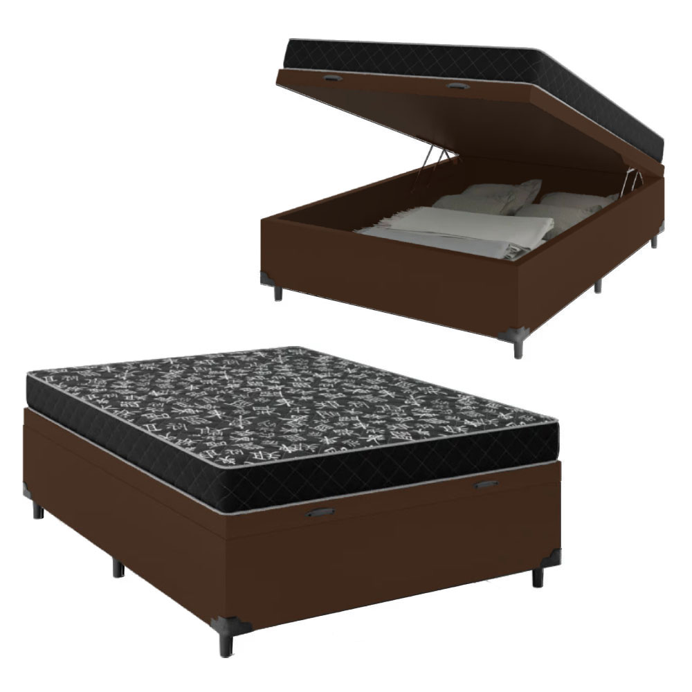 Cama Box Baú Casal 138 Sintético Marrom c...