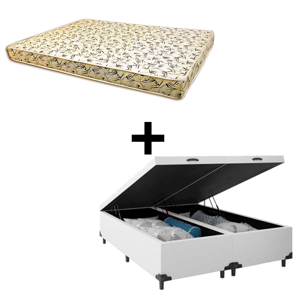 Cama Baú King - Tecido Sintético Branco C...