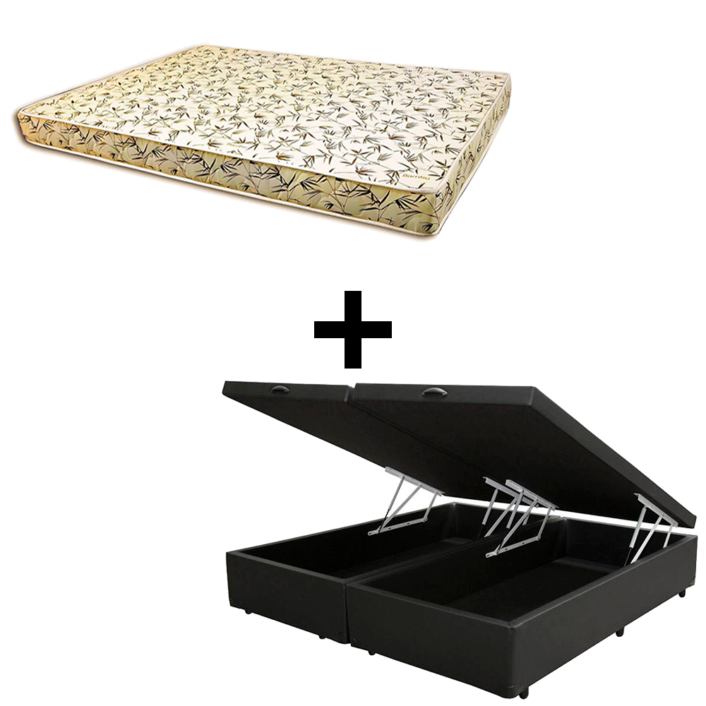 Cama Baú King - Tecido Sintético Preto Co...