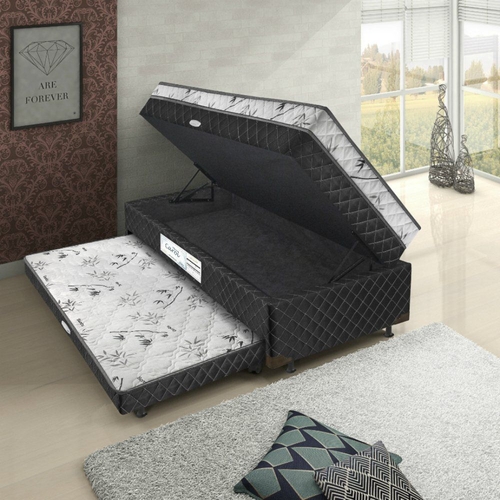 Cama Box Baú Solteiro Conjugado de Molas ...