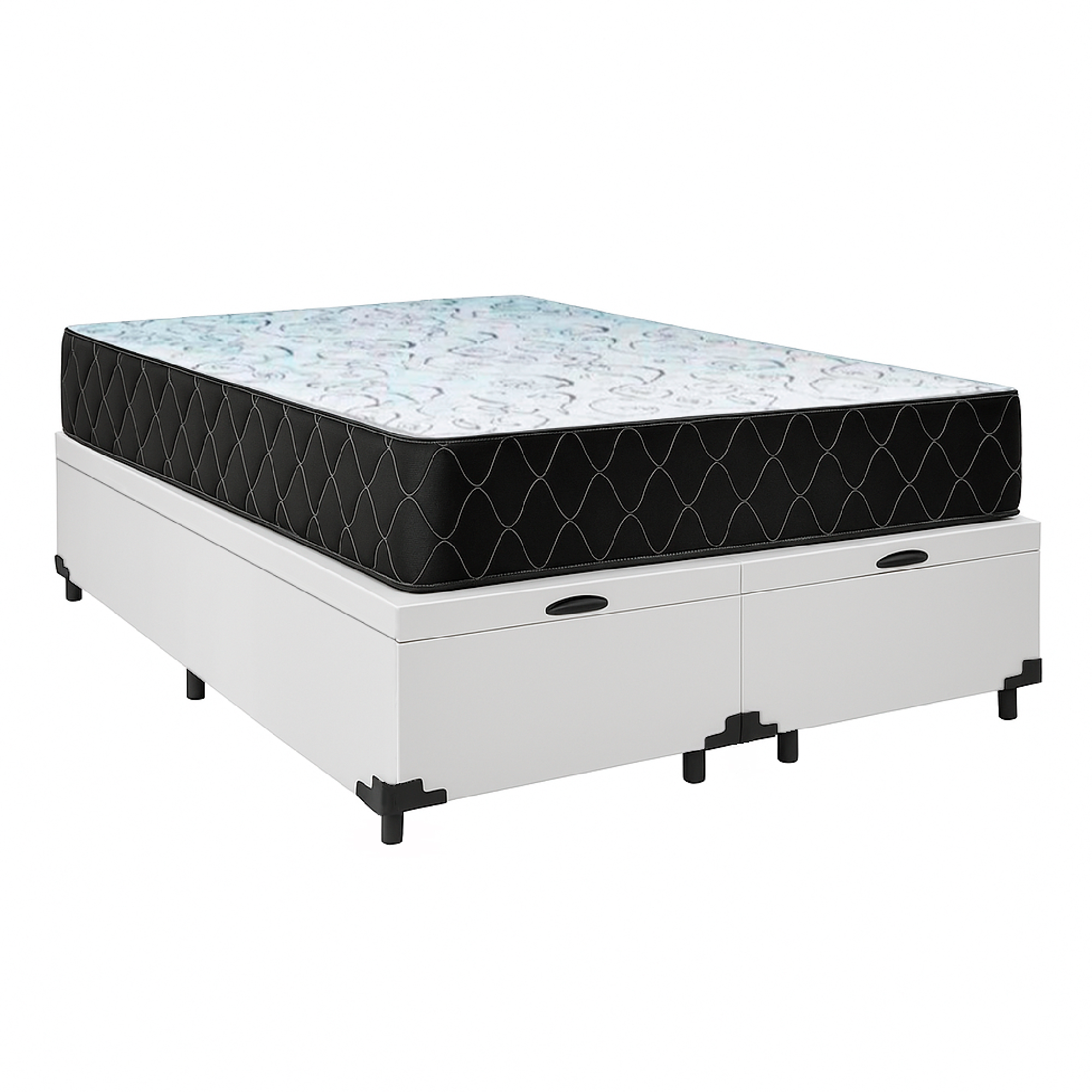 Cama Baú King 193 Tecido Sintético Branco...