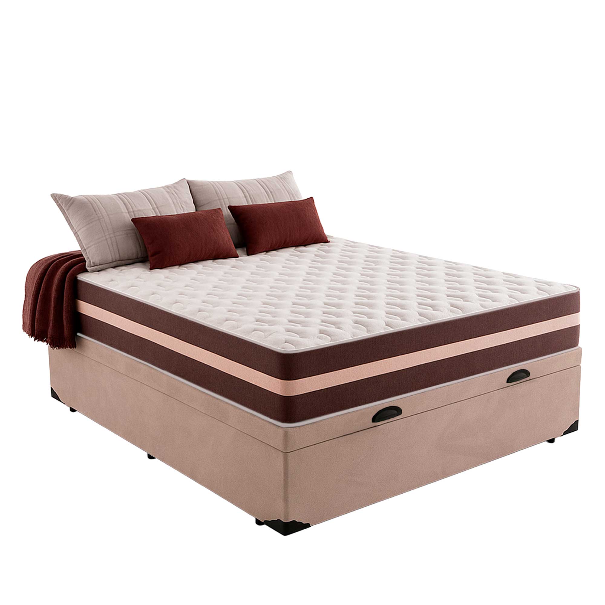 Cama Box Baú Casal 138 Suede Bege com Col...